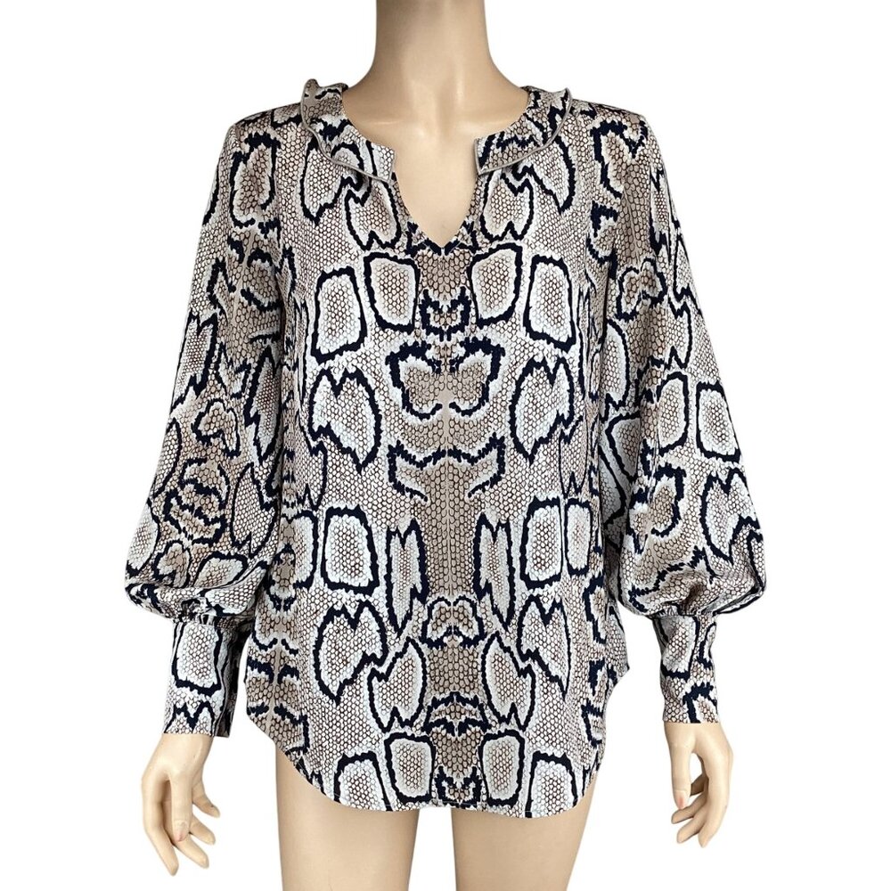 Cabi Top Blouse Size XS Xsmall Serpentine SnakePrint Blouse Wide Cuff Long Sleev